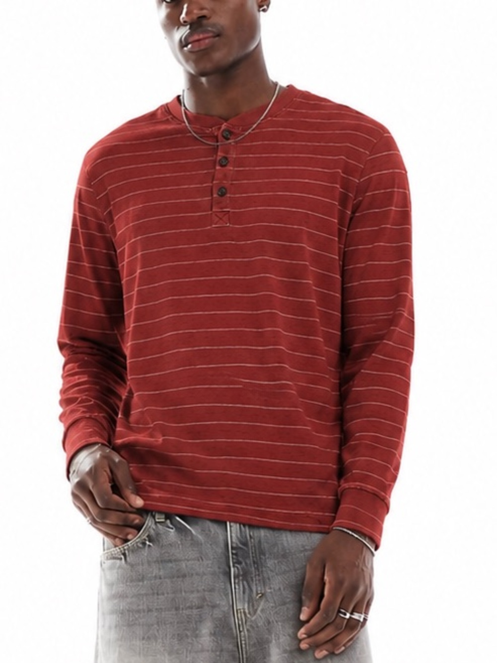 St. John’s Bay Shirt Small Rust Red Striped Super Soft Henley